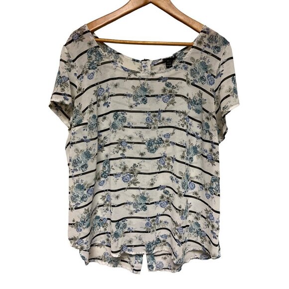 Torrid Floral Striped Open Button Back Blouse Black White Semi Sheer Women's 2X - Picture 1 of 10
